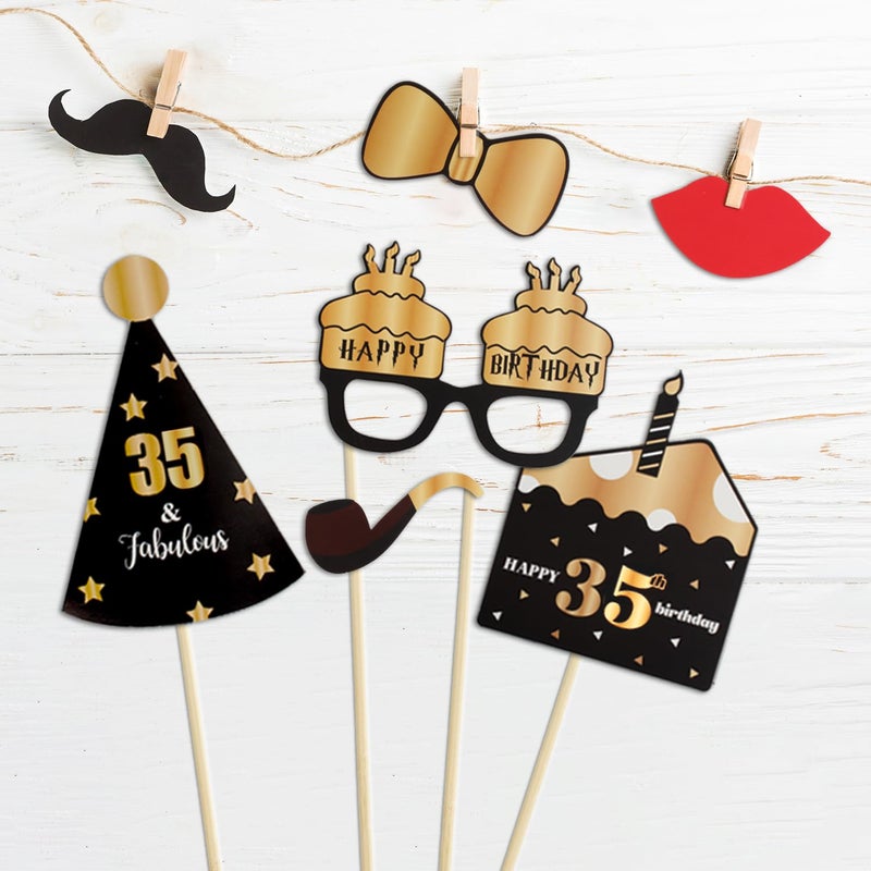 LINGTEER Happy 35th Birthday Party Photo Booth Props,Cheers to 35th Birthday 35th Years Old Bday Party Centerpieces Props Decorations Sign. - Image 4